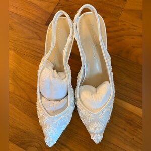 Betsey Johnson White Beaded Slingback Heels